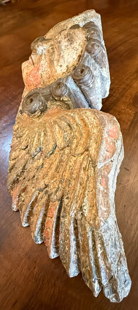 Carving Of A Winged Angel Cherub In Polychrome Oak From The 18th Century-photo-5