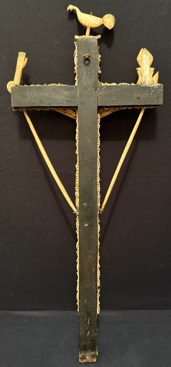 Christ On The Cross , Mary , Mary Magdalene And Attributes Of The Passion Art Populaire Os XIXème-photo-8