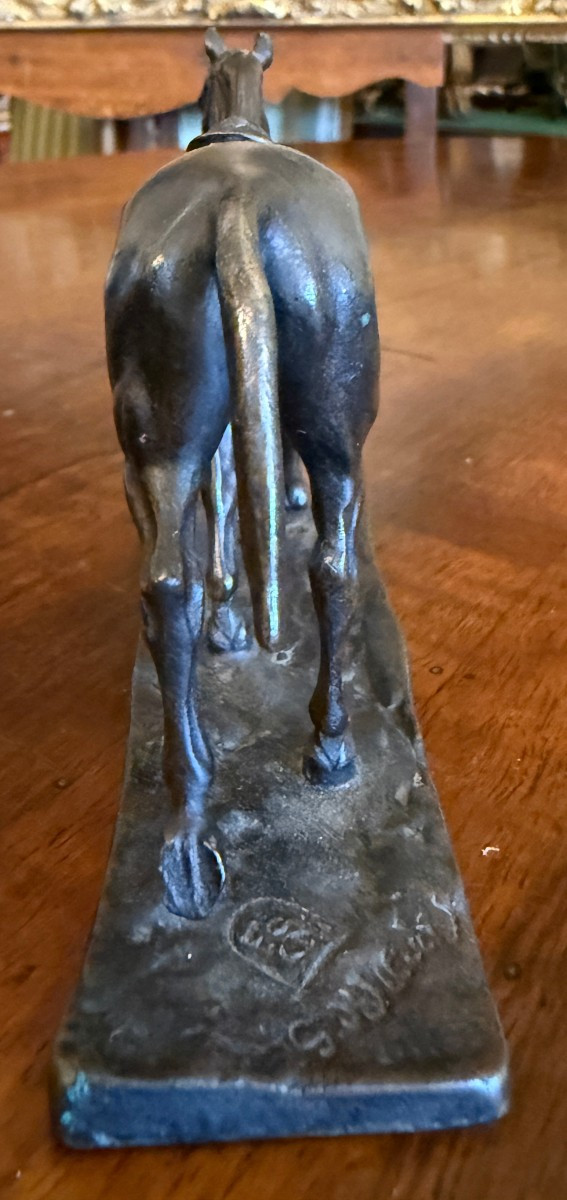 Petite sculpture bronze cheval de course au pas par Gaston d'Illiers fonderie de Saint Maur -photo-3