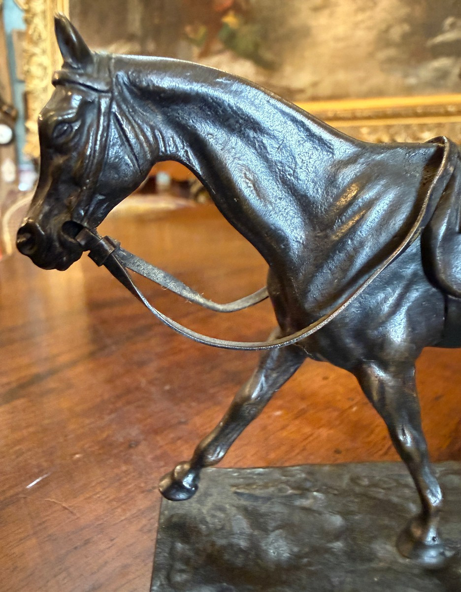 Petite sculpture bronze cheval de course au pas par Gaston d'Illiers fonderie de Saint Maur -photo-4