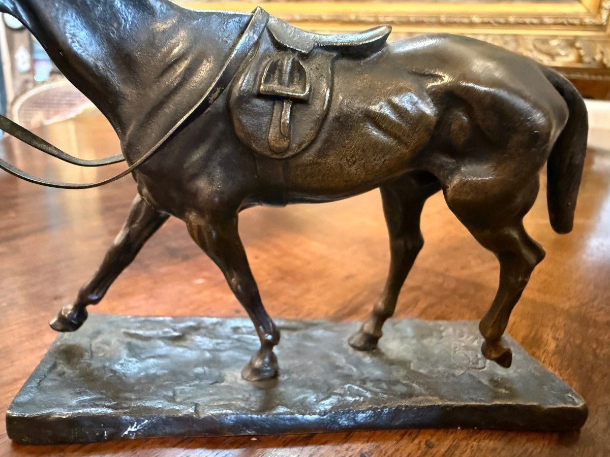 Petite sculpture bronze cheval de course au pas par Gaston d'Illiers fonderie de Saint Maur -photo-5