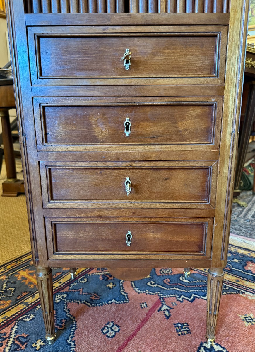 Small Chiffonier With Curtain Louis XVI Style Mahogany Napoleon III Period-photo-3