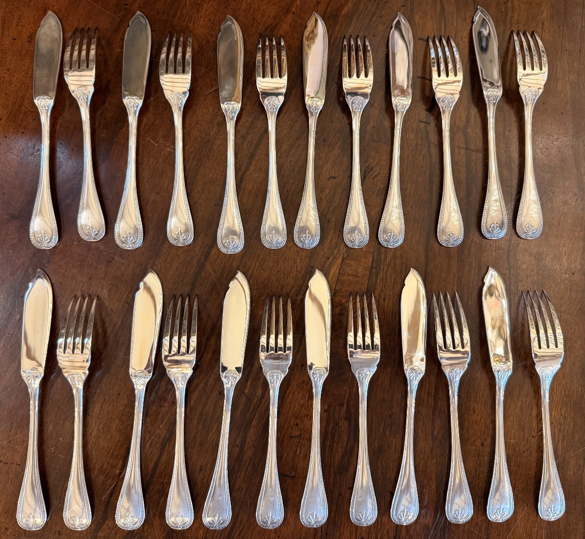 Christofle 12 Fish Cutlery Malmaison Empire Model Very Good Condition 24 Pieces-photo-4