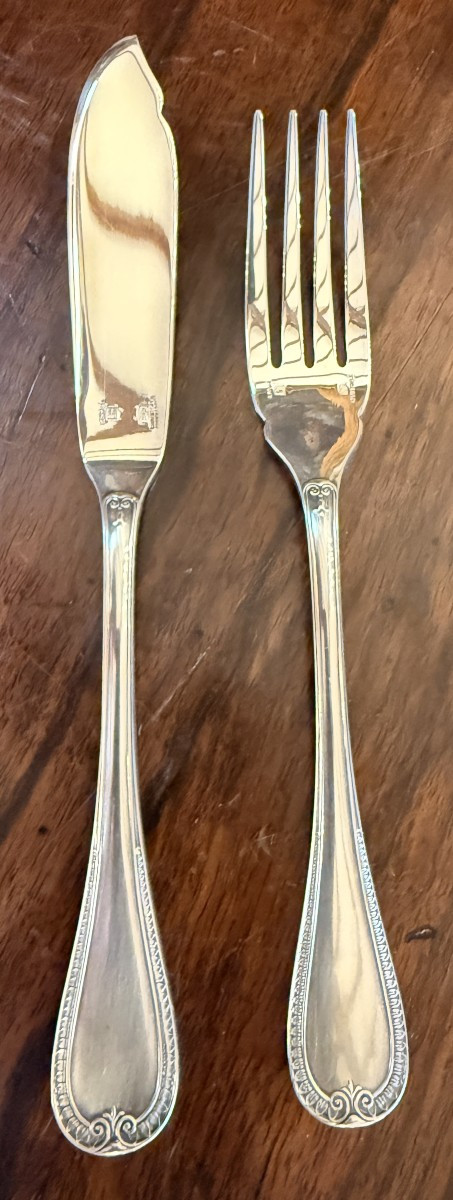 Christofle 12 Fish Cutlery Malmaison Empire Model Very Good Condition 24 Pieces-photo-3