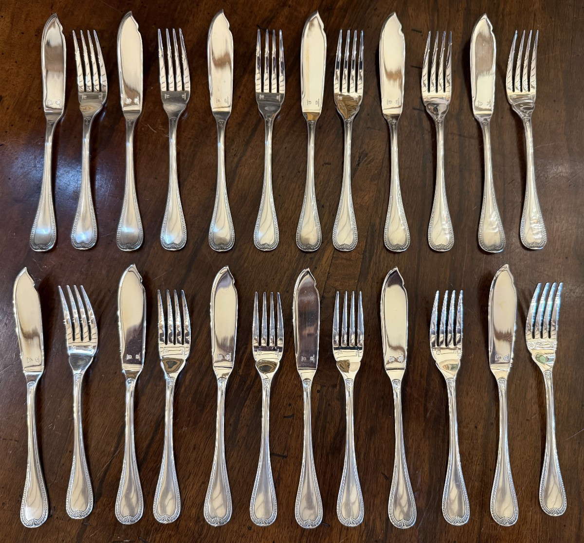 Christofle 12 Fish Cutlery Malmaison Empire Model Very Good Condition 24 Pieces