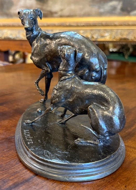  P.j.mêne Bronze Sculpture Of Greyhounds Jiji And Giselle à La Balle 19th Century-photo-4