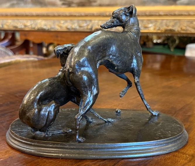  P.j.mêne Bronze Sculpture Of Greyhounds Jiji And Giselle à La Balle 19th Century-photo-1