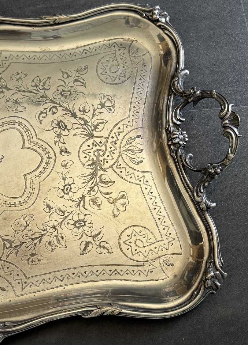 Large Serving Platter Decorated With A Count’s Crown, Silver-plated, Late 19th Century-photo-1