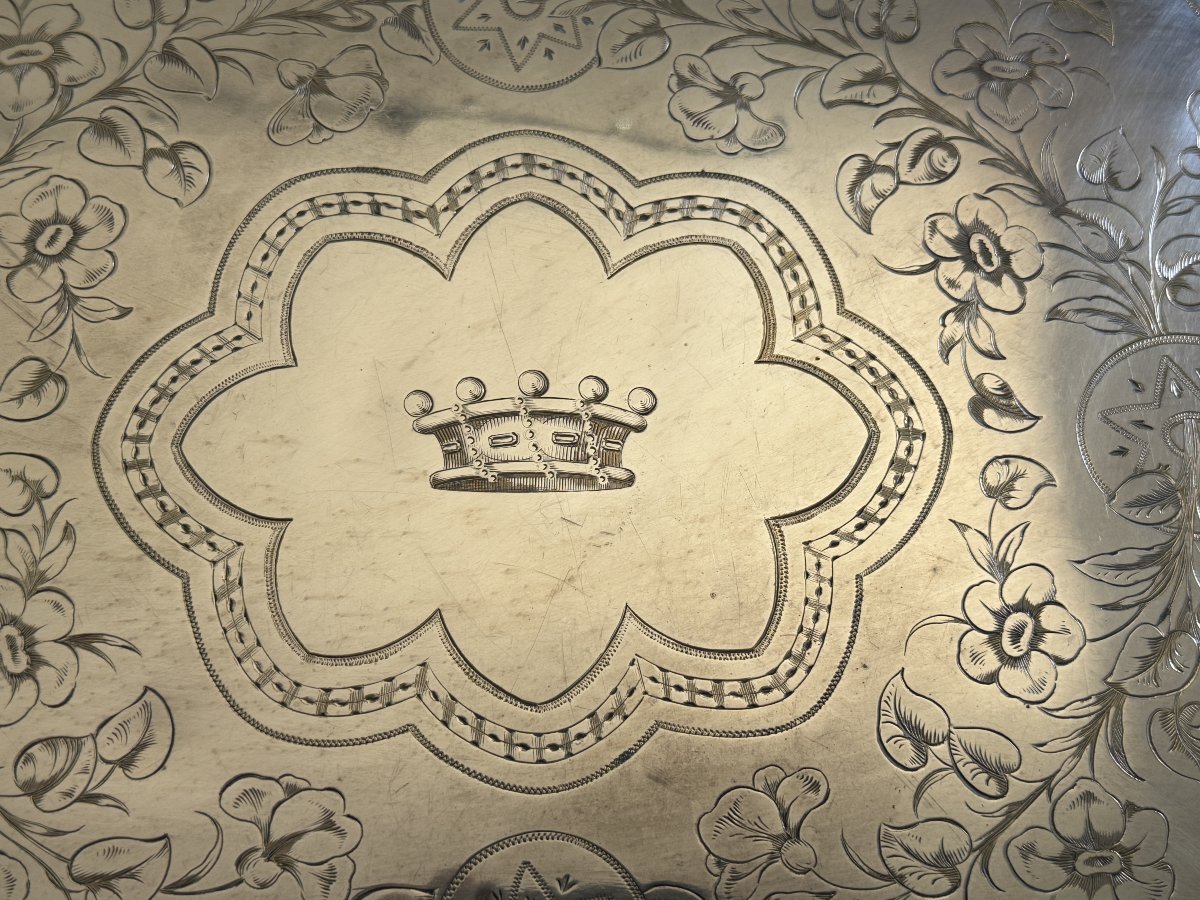 Large Serving Platter Decorated With A Count’s Crown, Silver-plated, Late 19th Century-photo-2