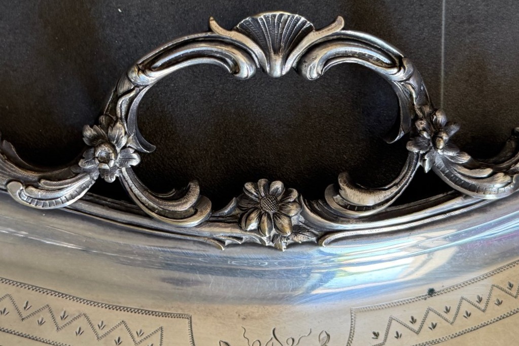 Large Serving Platter Decorated With A Count’s Crown, Silver-plated, Late 19th Century-photo-3