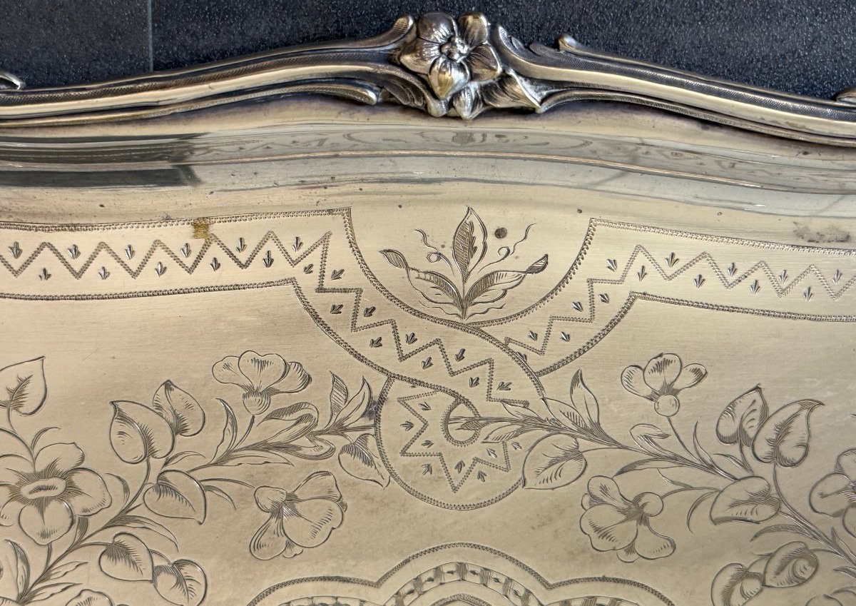 Large Serving Platter Decorated With A Count’s Crown, Silver-plated, Late 19th Century-photo-5