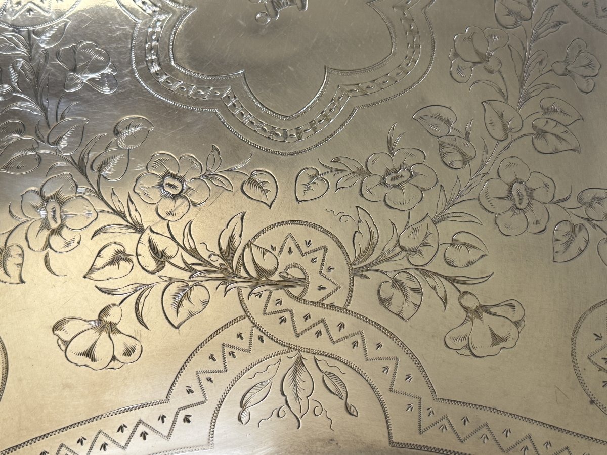 Large Serving Platter Decorated With A Count’s Crown, Silver-plated, Late 19th Century-photo-7