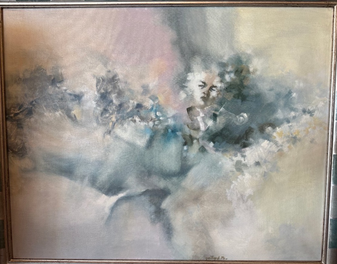 Grand tableau le violoniste dans les nuages par le peintre rochelais Philippe Gaillard-photo-2
