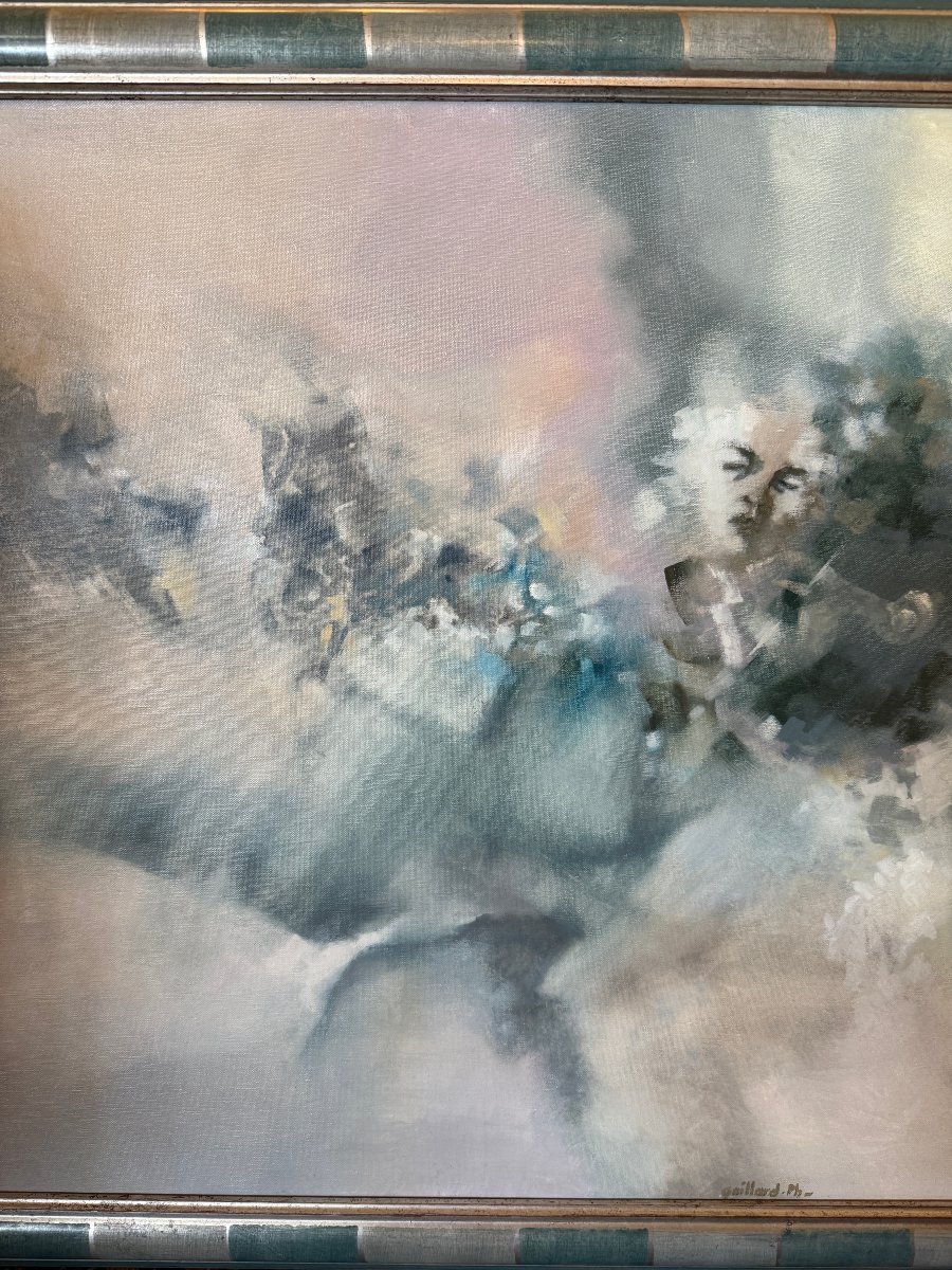 Grand tableau le violoniste dans les nuages par le peintre rochelais Philippe Gaillard-photo-4
