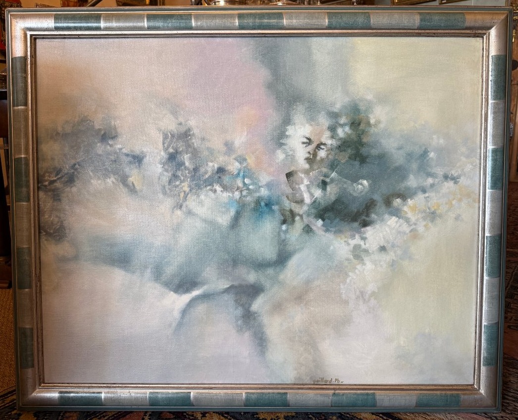 Grand tableau le violoniste dans les nuages par le peintre rochelais Philippe Gaillard
