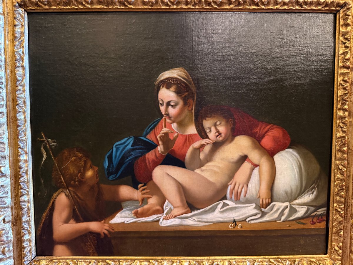 Tableau école française du XIXème La Vierge au silence  d'après le Carrache-photo-2