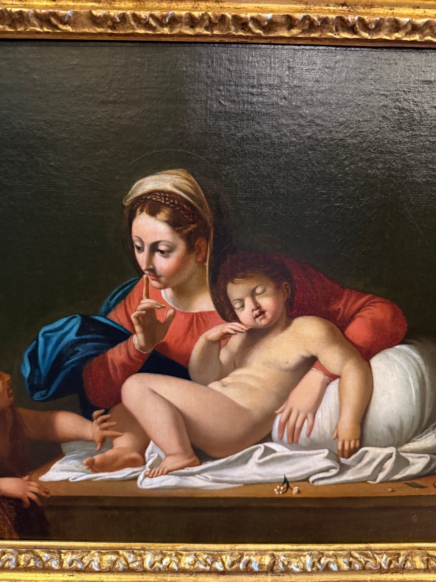 Tableau école française du XIXème La Vierge au silence  d'après le Carrache-photo-4