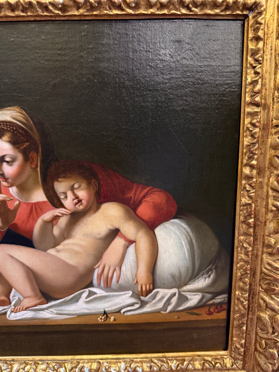 Tableau école française du XIXème La Vierge au silence  d'après le Carrache-photo-1