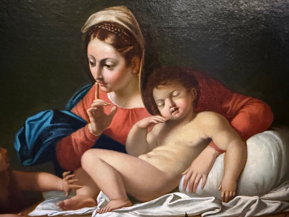 Tableau école française du XIXème La Vierge au silence  d'après le Carrache-photo-4