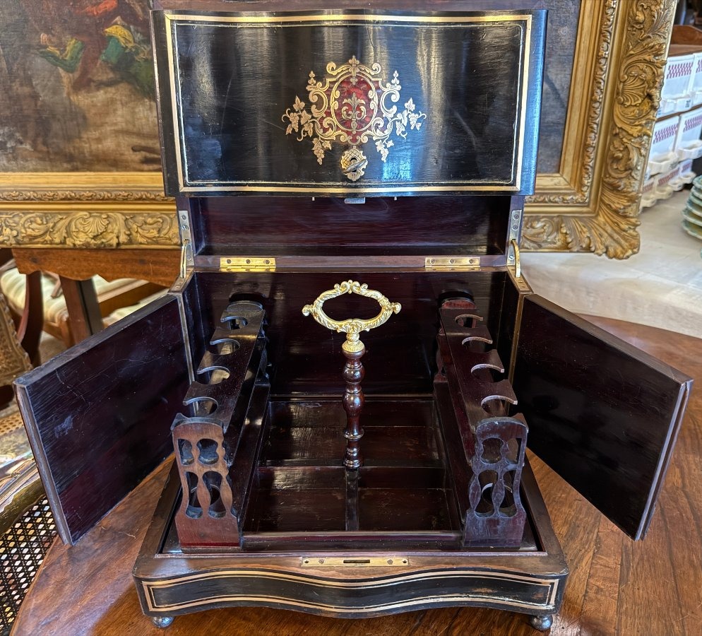 Cave à liqueur marqueterie Boulle et  cristal époque Napoléon III milieu XIXème-photo-4