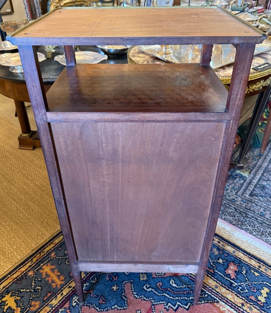 Petit meuble étagère à rideau acajou marqueterie de cube époque Napoléon III fin XIXème-photo-8