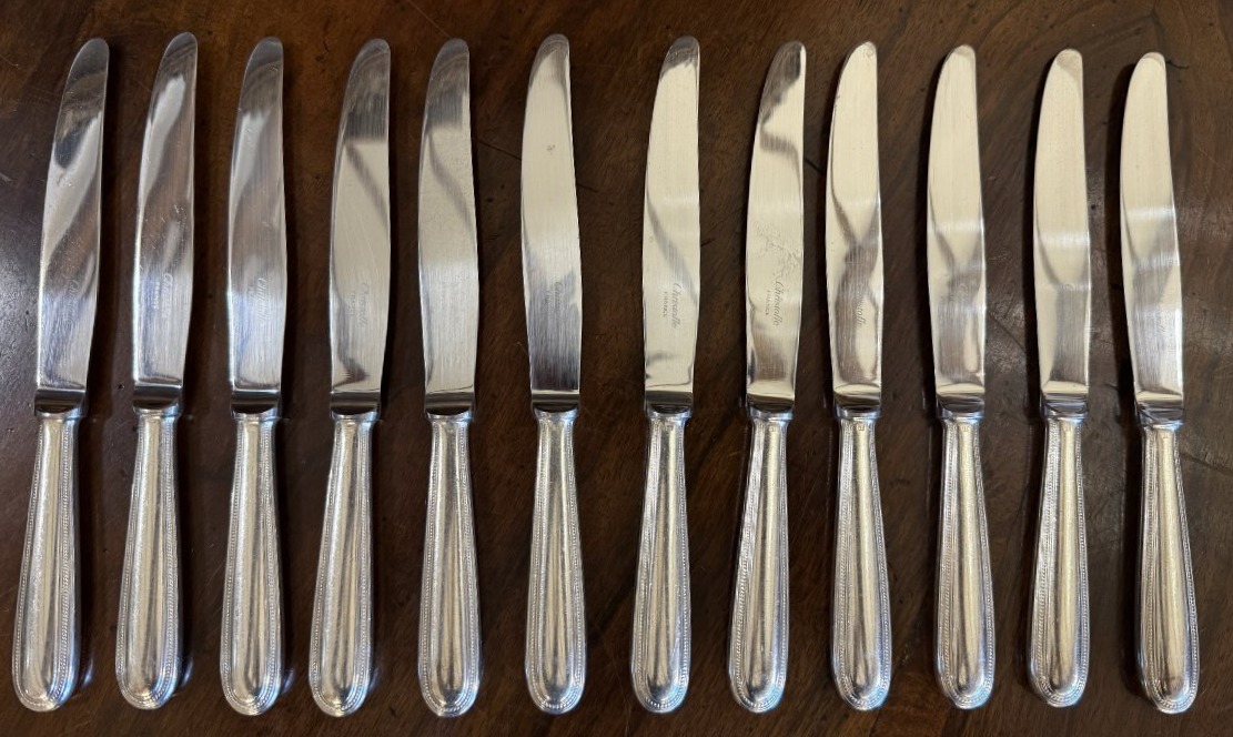 Christofle 24-piece Perle Knife Set: 12 Dinner Knives And 12 Dessert Knives-photo-2