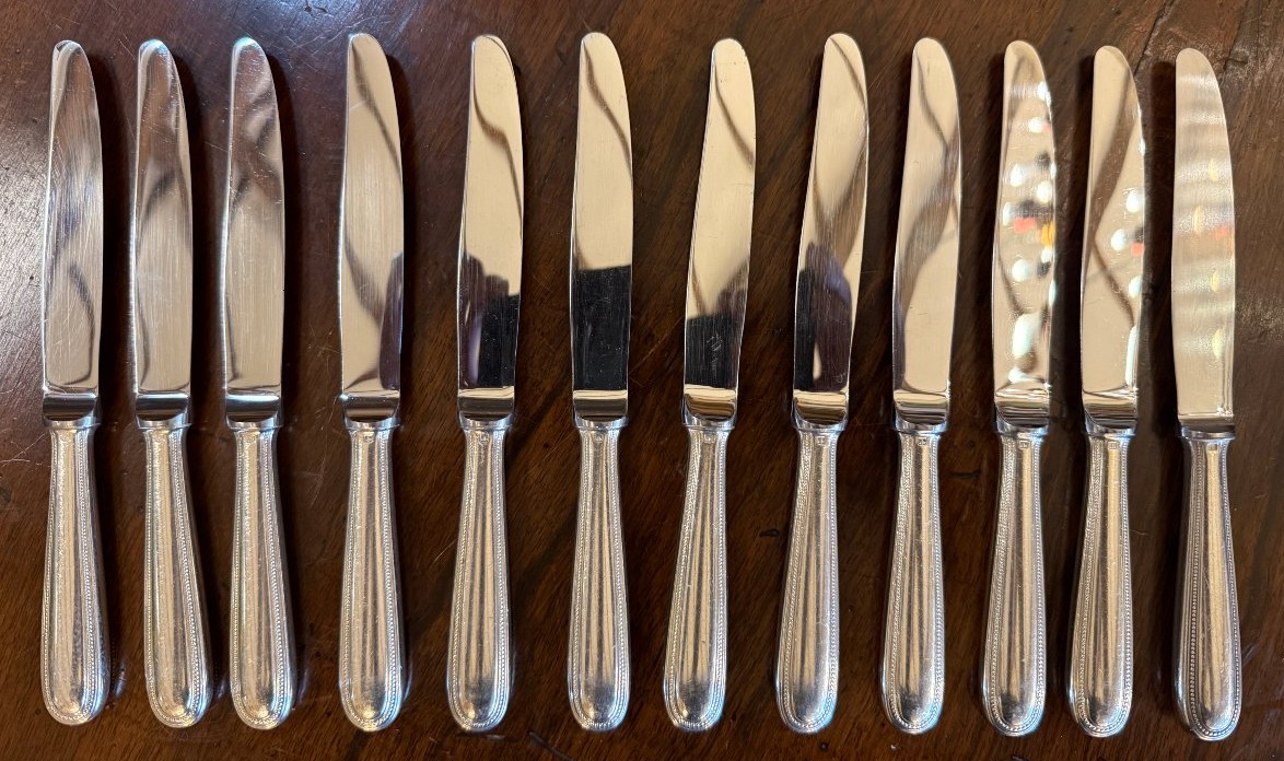 Christofle 24-piece Perle Knife Set: 12 Dinner Knives And 12 Dessert Knives-photo-4