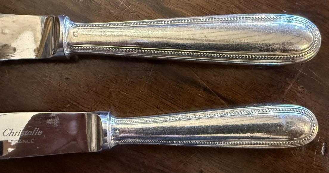 Christofle 24-piece Perle Knife Set: 12 Dinner Knives And 12 Dessert Knives-photo-3