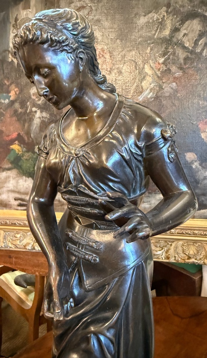 Bronze Sculpture Of A Young Girl Making A Dog Pose, By Marc Douay, Late Foundry Martin-photo-2