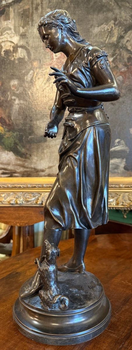 Bronze Sculpture Of A Young Girl Making A Dog Pose, By Marc Douay, Late Foundry Martin-photo-1
