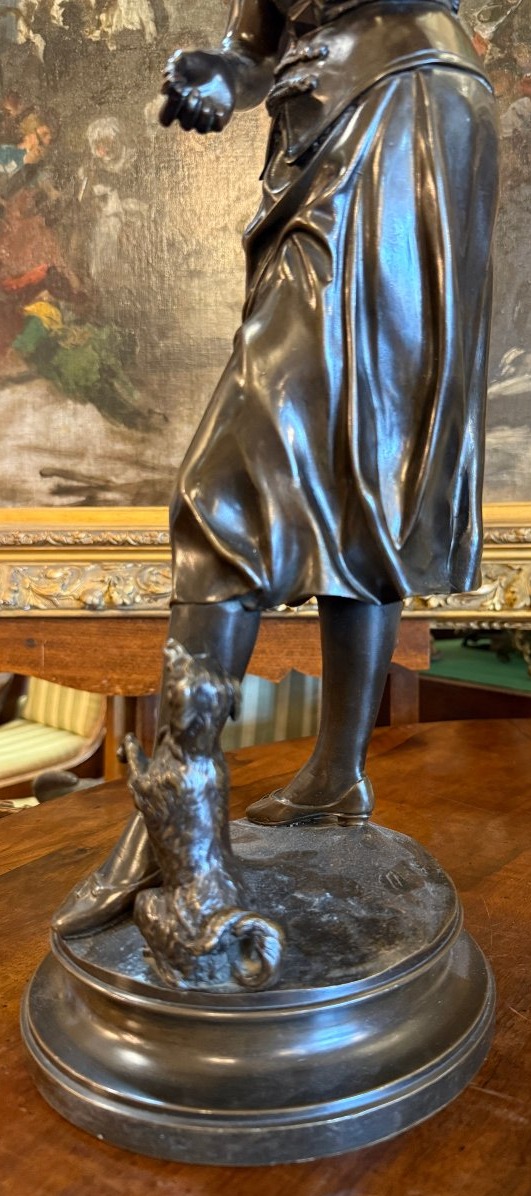 Bronze Sculpture Of A Young Girl Making A Dog Pose, By Marc Douay, Late Foundry Martin-photo-3