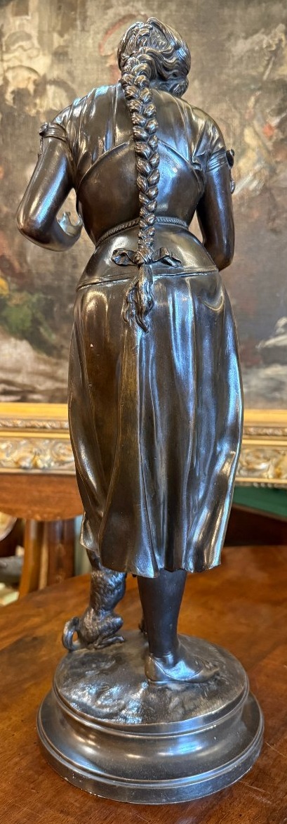 Bronze Sculpture Of A Young Girl Making A Dog Pose, By Marc Douay, Late Foundry Martin-photo-4