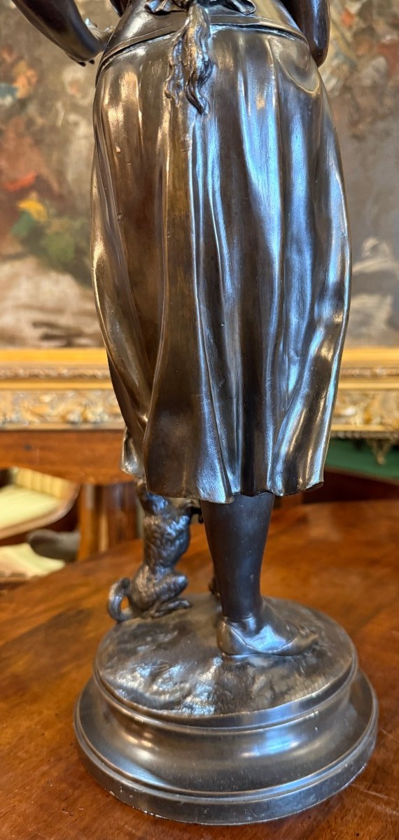 Bronze Sculpture Of A Young Girl Making A Dog Pose, By Marc Douay, Late Foundry Martin-photo-6