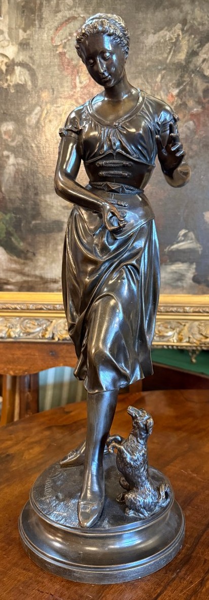 Bronze Sculpture Of A Young Girl Making A Dog Pose, By Marc Douay, Late Foundry Martin