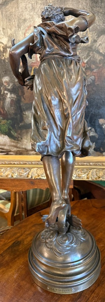 Importante sculpture bronze femme La Fortune par Ernest RANCOULET 81 cm XIXème-photo-3