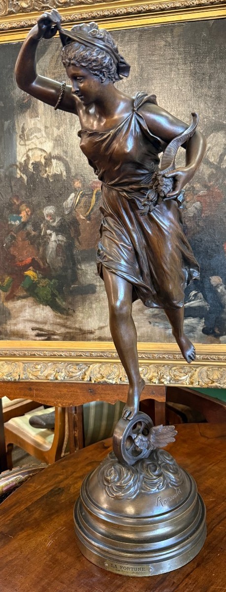 Importante sculpture bronze femme La Fortune par Ernest RANCOULET 81 cm XIXème