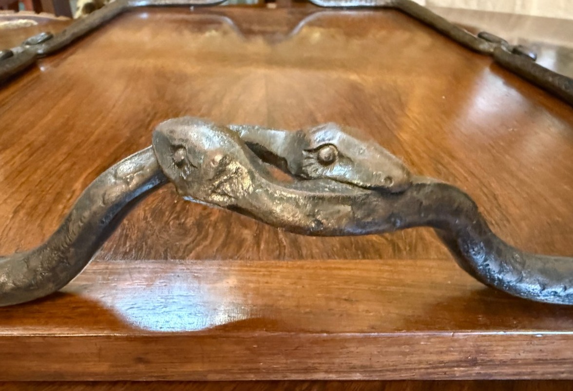 Large Art Deco Serving Tray Made Of Rosewood With Wrought-iron Snakes, Circa 1925-photo-4