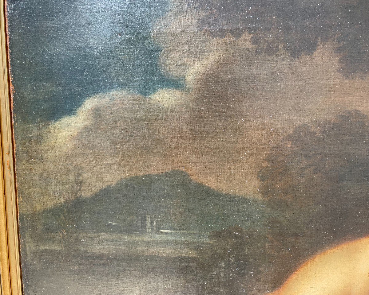Grand tableau  amour endormi au ruban d'après Pierre Mignard  début XIXème 104 X 77 Cm-photo-7