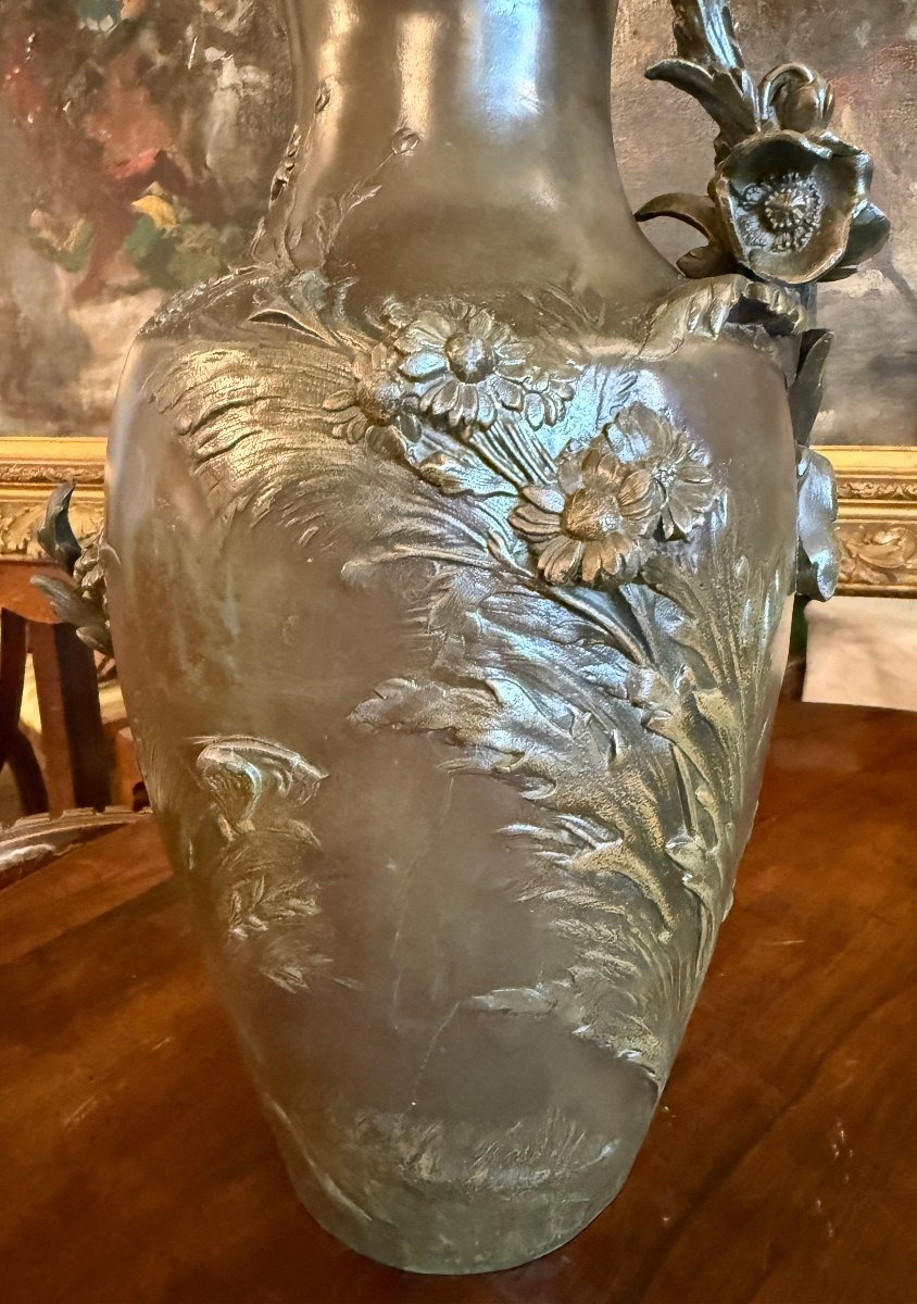 Auguste Moreau importante paire de vases Art Nouveau en régule patiné deux tons vers 1900-photo-4
