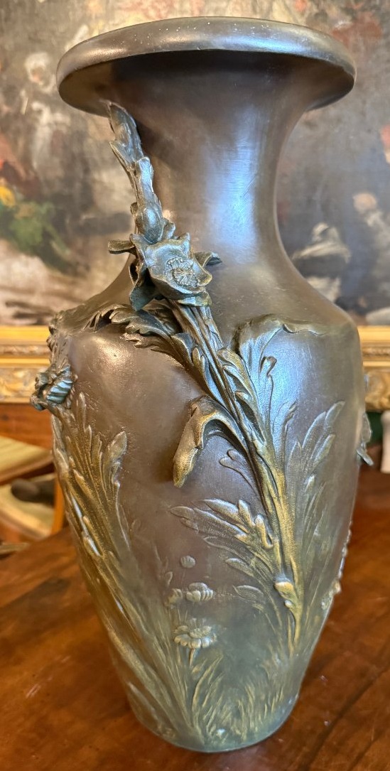 Auguste Moreau importante paire de vases Art Nouveau en régule patiné deux tons vers 1900-photo-1