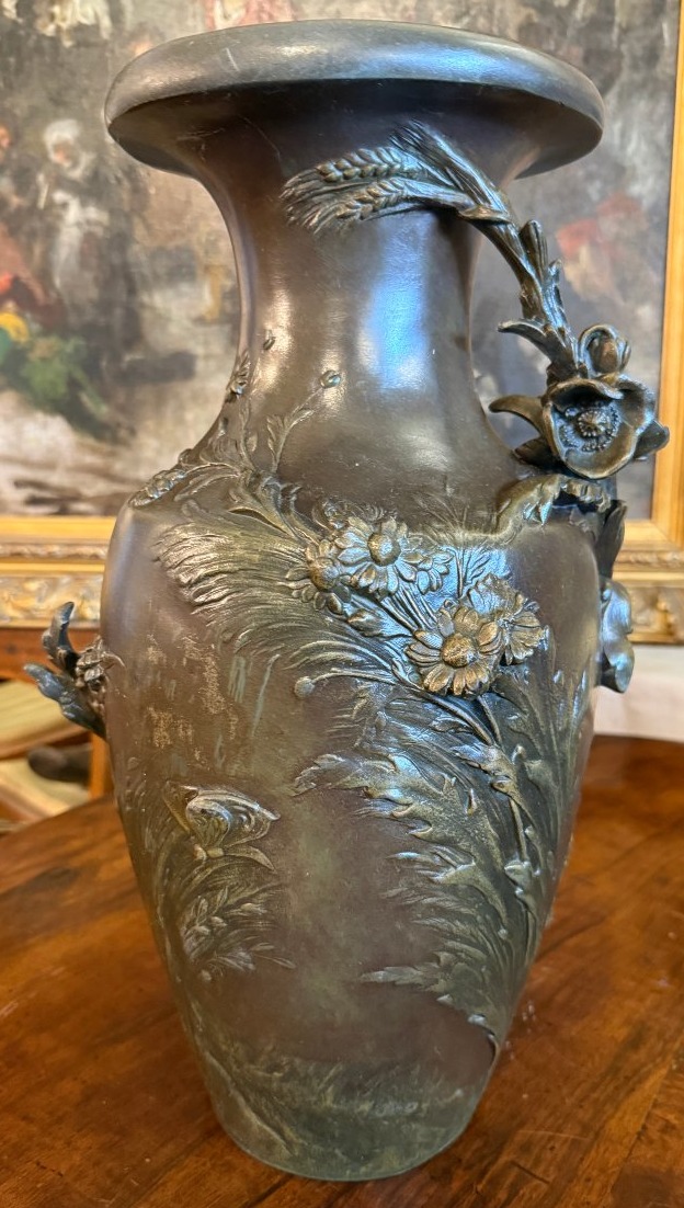 Auguste Moreau importante paire de vases Art Nouveau en régule patiné deux tons vers 1900-photo-4