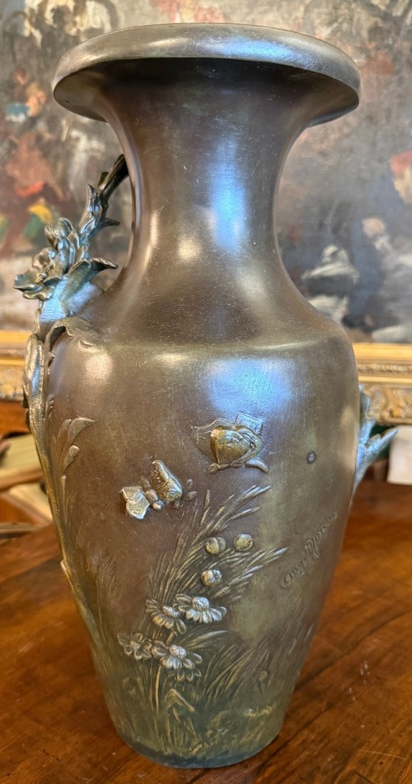 Auguste Moreau importante paire de vases Art Nouveau en régule patiné deux tons vers 1900-photo-6