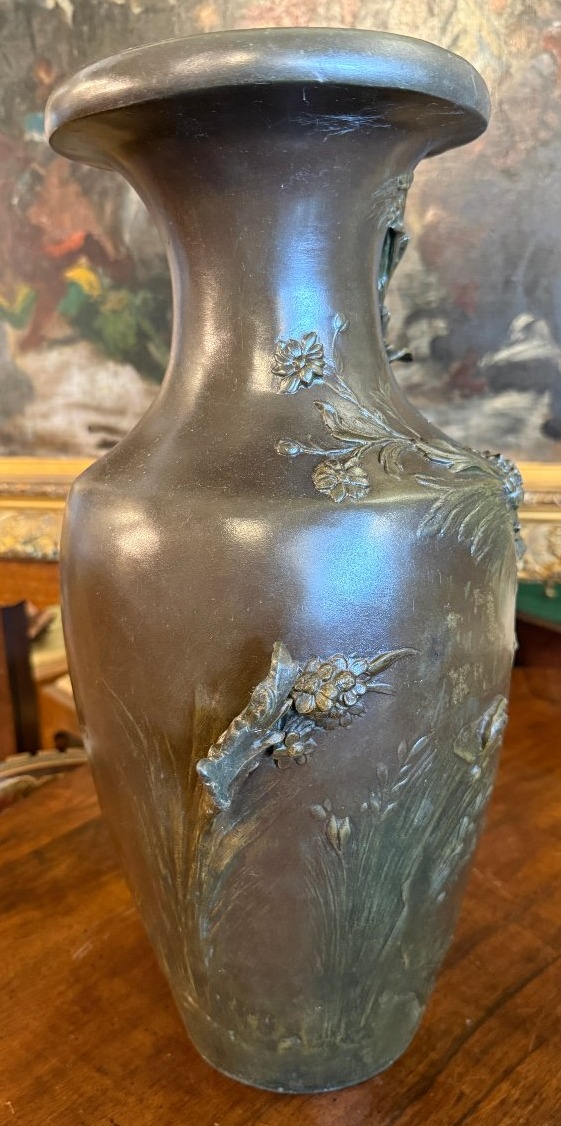 Auguste Moreau importante paire de vases Art Nouveau en régule patiné deux tons vers 1900-photo-7