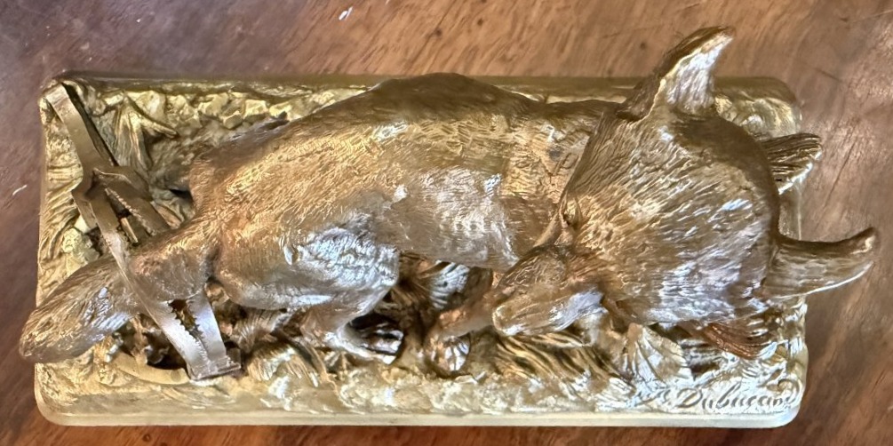 Alfred Dubucand petite sculpture bronze doré renard pris au piège devant une perdrix  XIXème-photo-7