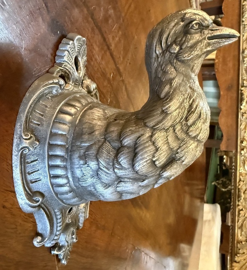 Patères porte fusil aux chien de chasse et perdrix en métal argenté  XIXème-photo-2