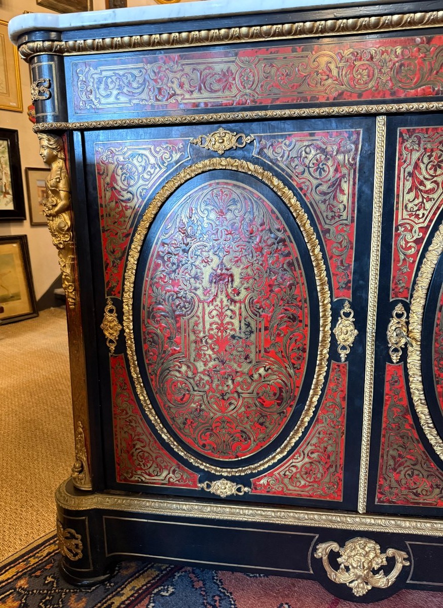 Two-door Sideboard With Boulle Marquetry In Red Tortoiseshell And Brass, From The Napoleon III Period-photo-3