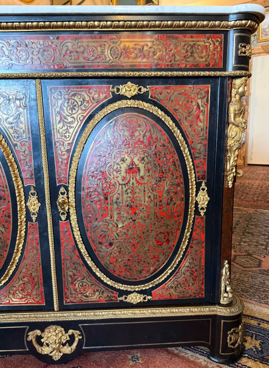 Two-door Sideboard With Boulle Marquetry In Red Tortoiseshell And Brass, From The Napoleon III Period-photo-1
