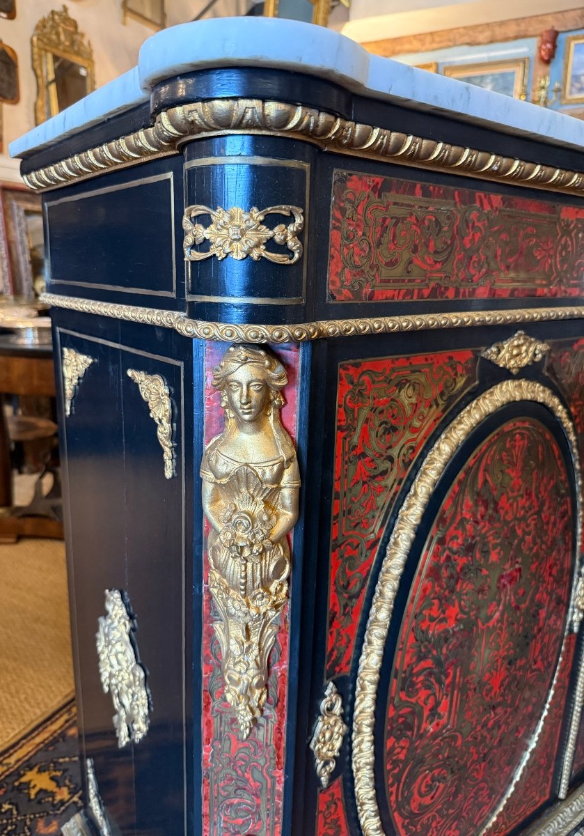 Two-door Sideboard With Boulle Marquetry In Red Tortoiseshell And Brass, From The Napoleon III Period-photo-3