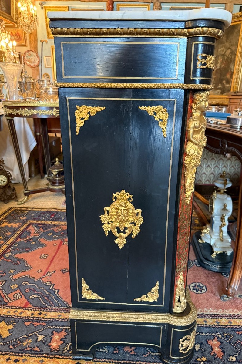 Two-door Sideboard With Boulle Marquetry In Red Tortoiseshell And Brass, From The Napoleon III Period-photo-4