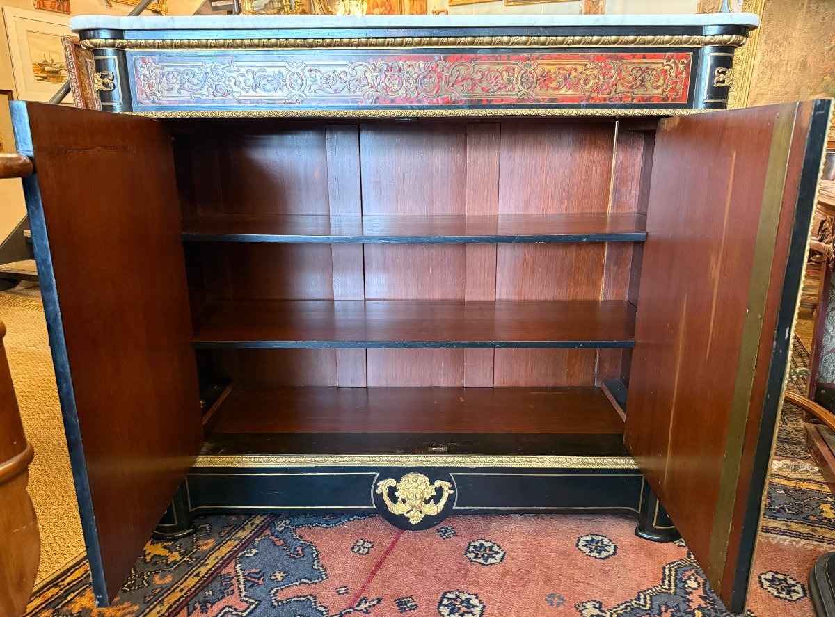 Two-door Sideboard With Boulle Marquetry In Red Tortoiseshell And Brass, From The Napoleon III Period-photo-5
